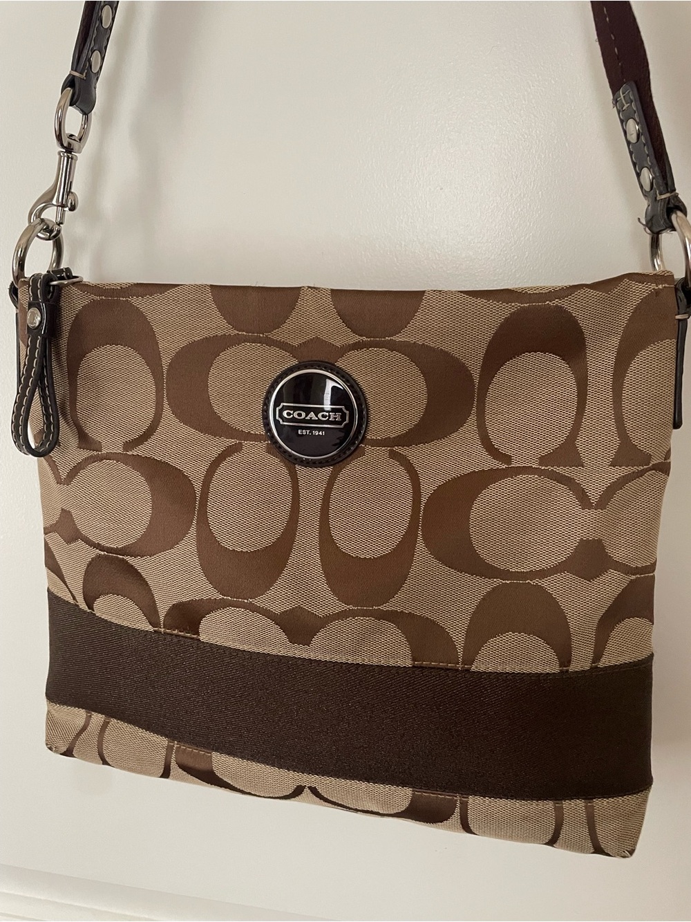 Coach F17435 Signature Canvas Stripe Crossbody Shoulder Bag Purse